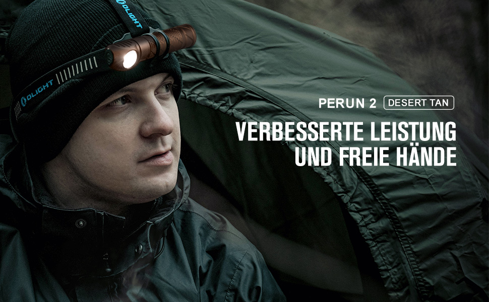 Ліхтар налобний Olight Perun 2 Desert Tan 2500 Люмен, 166 метрів дальність, USB, 5 режимів, таймер, для бігу, риболовлі, кемпінгу