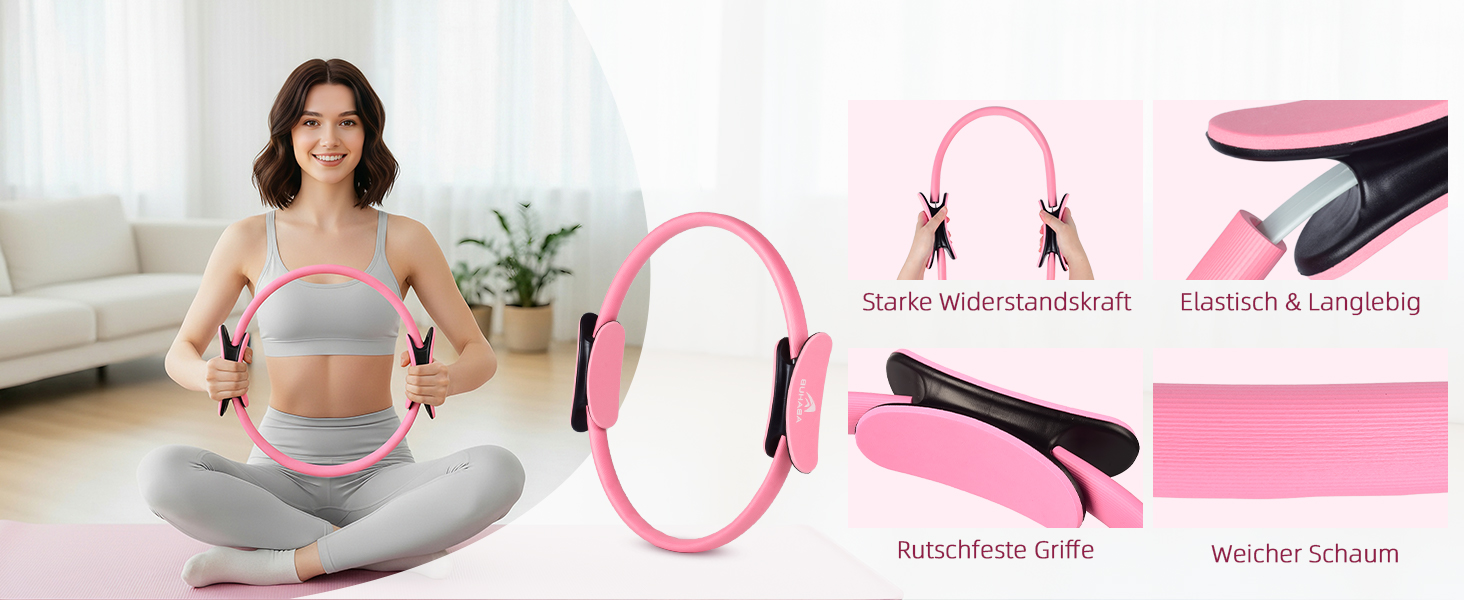Набір для пілатесу Abahub: кільце 35 см, м'яч 25 см, 5 еластичних стрічок, шкарпетки для йоги, ковзаючі диски. Для жінок, домашні тренування, сила, гнучкість, стабільність та підтяжка тіла. Рожевий