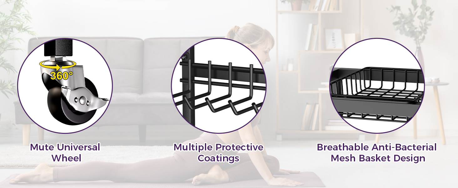 Стійка для йогаматів та спортивних матів, 3 яруси, металева, порошкове покриття, 35.1 x 14.9 x 44.2 см, портативна, економія місця, 3 шт.