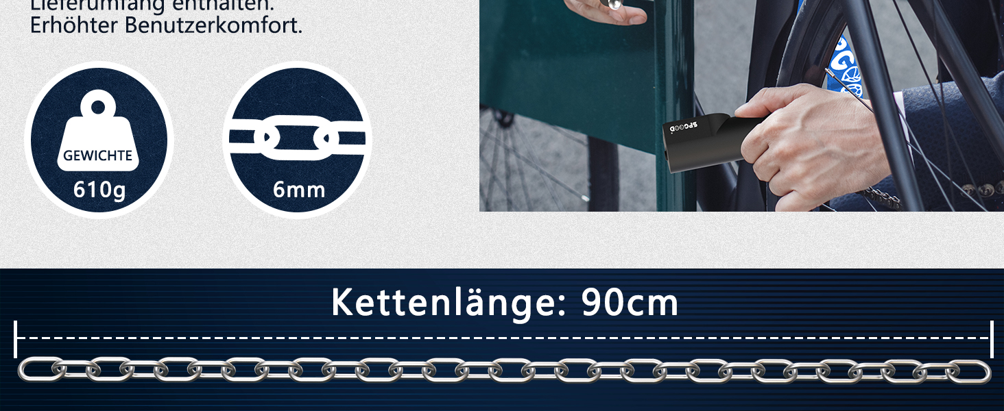 Надійне велозамок з 3 ключами, 90 см, проти крадіжок, з водонепроникним чохлом для велосипеда, електросамоката, електровелосипеда, MTB, мотоцикла, вантажного велосипеда, 870 мм, чорний/темно-синій