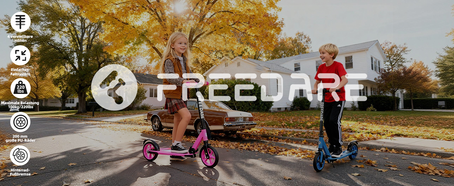 Самокат FREEDARE Cityroller для дітей та дорослих, складаний, колеса 200 мм, до 100 кг, рожевий