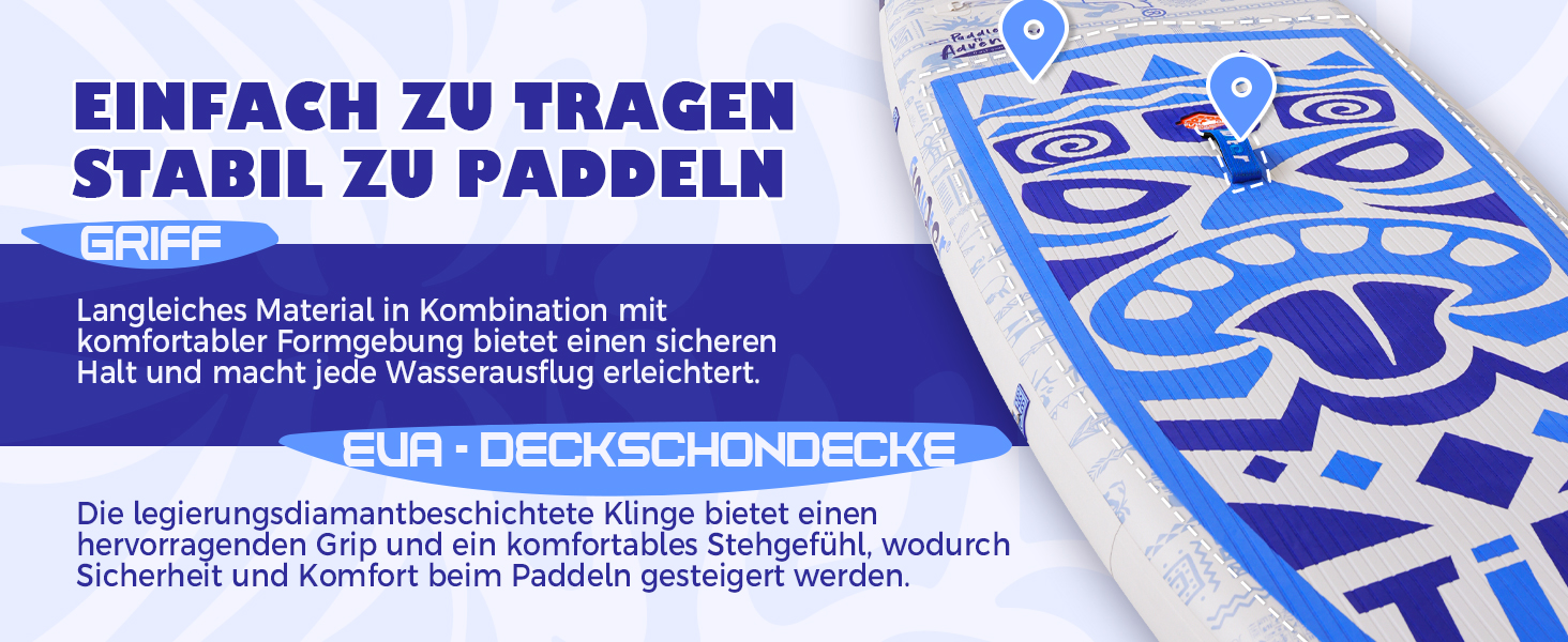 Надувний SUP Борд FunWater 10'6'–11'6' для всіх рівнів підготовки, з антиковзким EVA-деком, веслом, насосом та аксесуарами. Колір: блакитний/білий