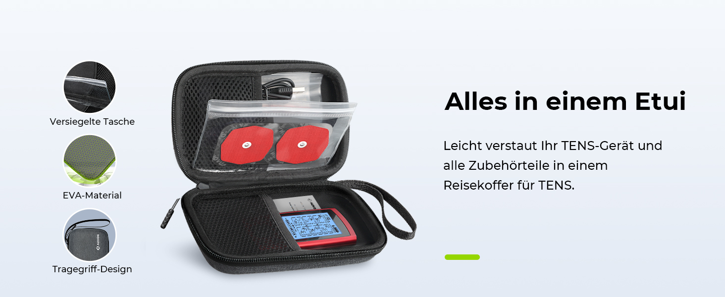 AUVON TENS пристрій для зняття болю: реінотерапія з 24 програмами, 2 канали, 12 електродів, EVA-сумка