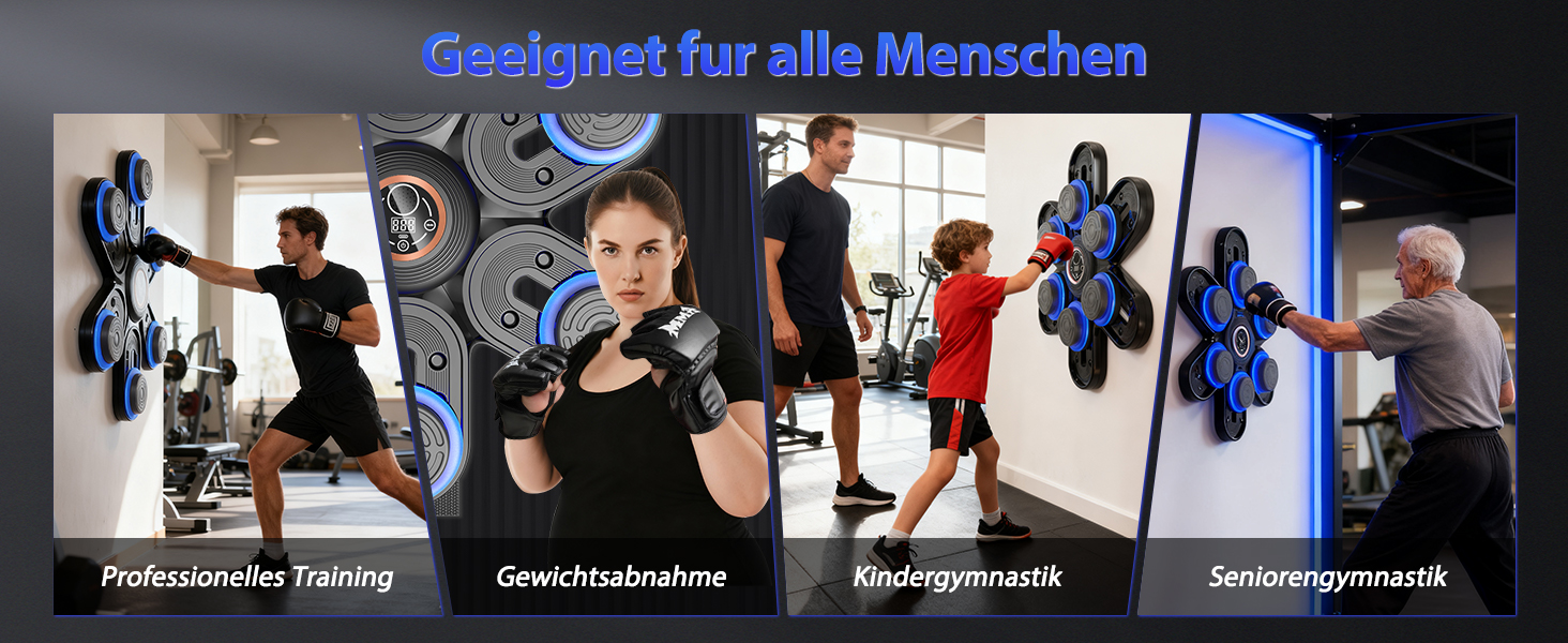 Музична боксерська машина з LED-підсвіткою та Bluetooth, 3 рівня регулювання розміру, 9 режимів швидкості та тренувань, лічильник ударів, для дорослих та дітей