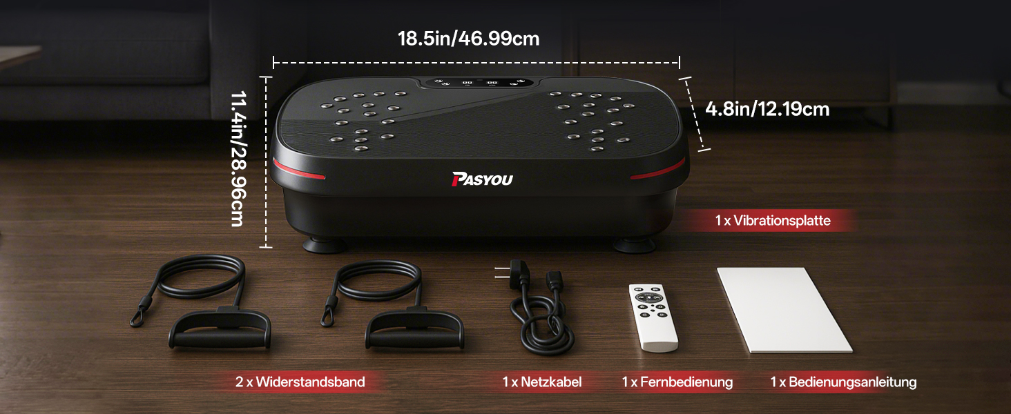 PASYOU Вібраційна платформа для тренувань всього тіла з пультом дистанційного керування та еластичним гумкою, 0-99 інтенсивність