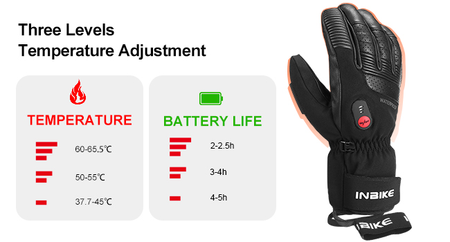 Рукавички з козячої шкіри з підігрівом INBIKE Зимові рукавички з миттєвим підігрівом для мотоциклів, велосипедів, лиж та інших видів спорту на відкритому повітрі працюють до 2,5-5 годин L-BK