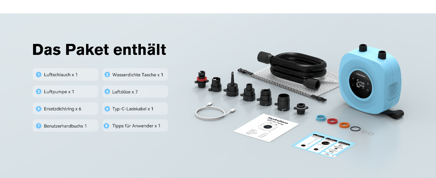 Електричний насос для SUP Hydrohero 20PSI з автоматичним вимкненням, для SUP, кайтсерфінгу, наметів, човнів (блакитний)