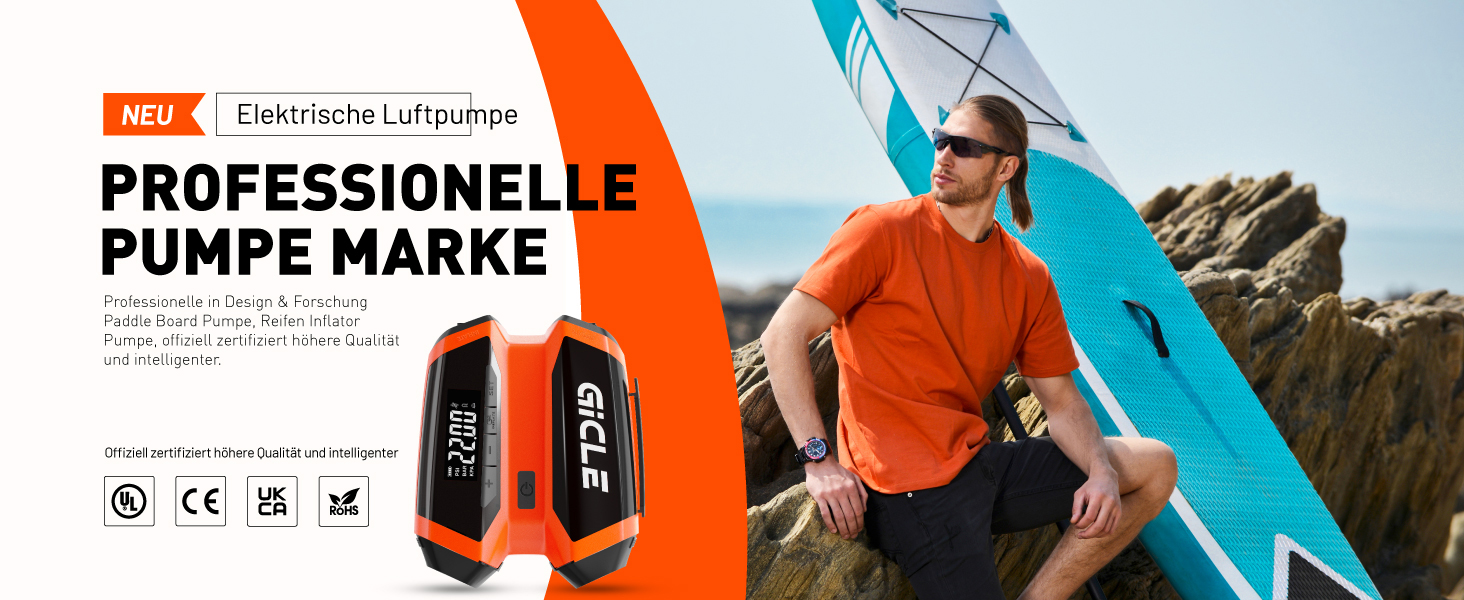 GICLE Електрична SUP-насос з акумулятором та портативним павербанком, 22 PSI, для SUP, човнів, наметів, каяків, перезаряджається (EU стандарт)