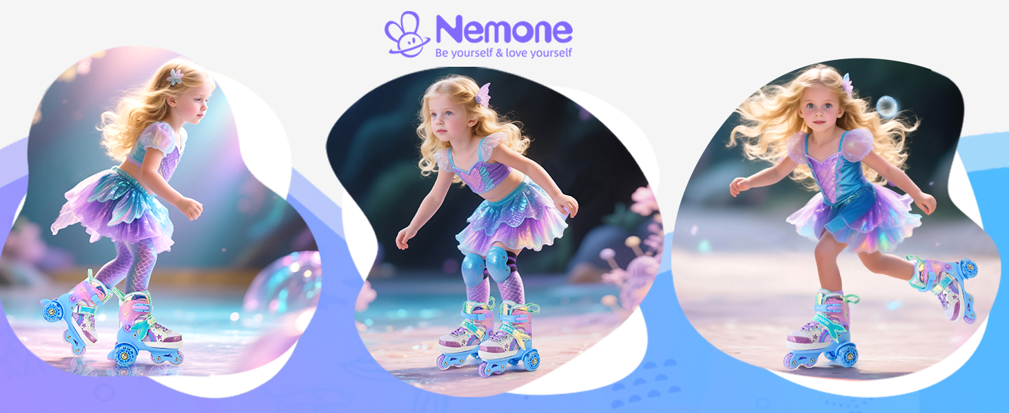 Дитячі ролики Nemone для дівчаток, блакитно-фіолетові, 4 розміри, регульовані, для катання в приміщенні та на вулиці