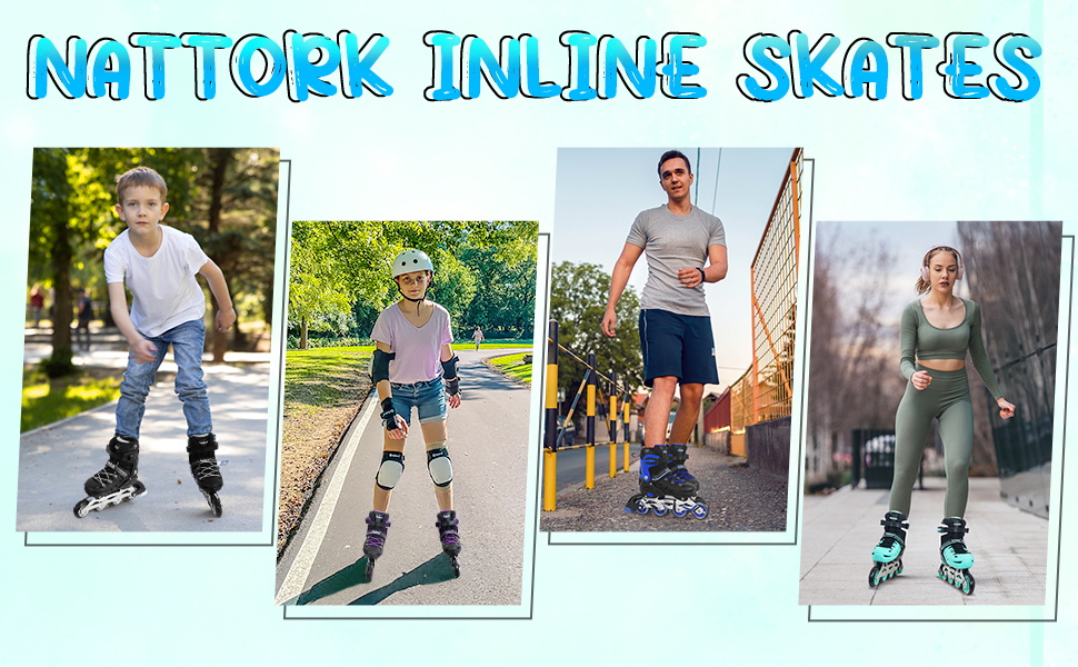 Роликові ковзани Nattork для дітей та дорослих, 4 розміри, регульовані, турквіс, X-Large (EU 37-40/240-260)