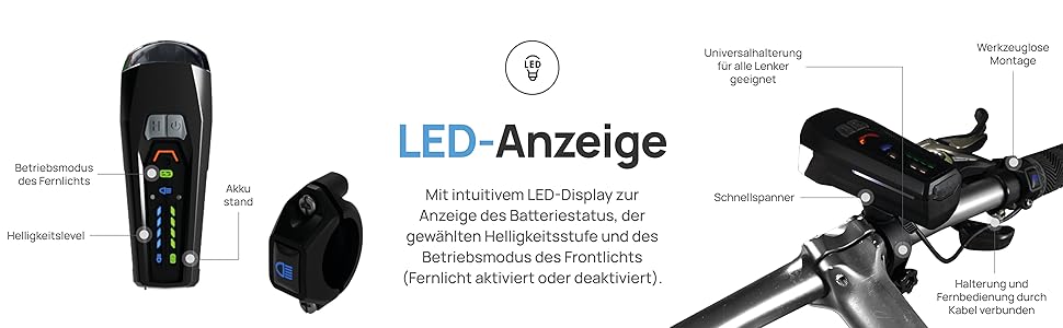 FISCHER велосипедна LED-фара 100 Люкс, з дальнім світлом, сенсорним режимом, водозахищена, легке кріплення, чорна