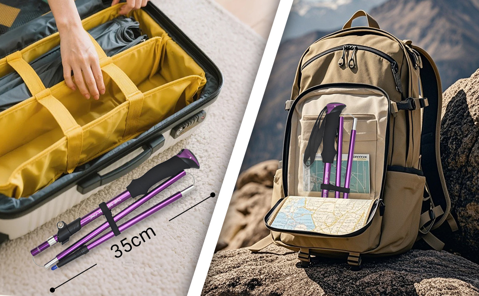 Чоловічі та жіночі палки для скандинавської ходьби, 2 шт. Телескопічні палки для трекінгу з алюмінію з гумовими амортизаторами, фіолетовий колір