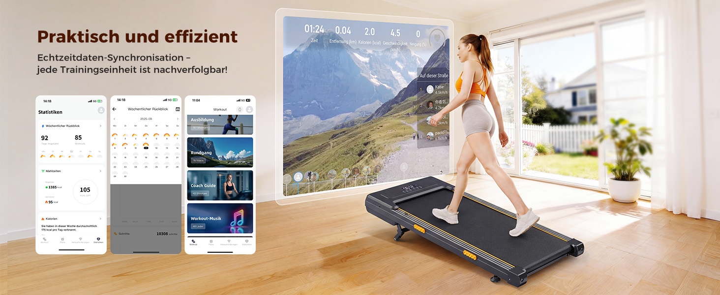 Walking Pad з регулюванням нахилу 12%, амортизація, біговий стіл з розумним додатком, двигун 2.5PS, для дому та офісу, пульт дистанційного керування та LED дисплей, 180 кг, автоматичний нахил та додаток