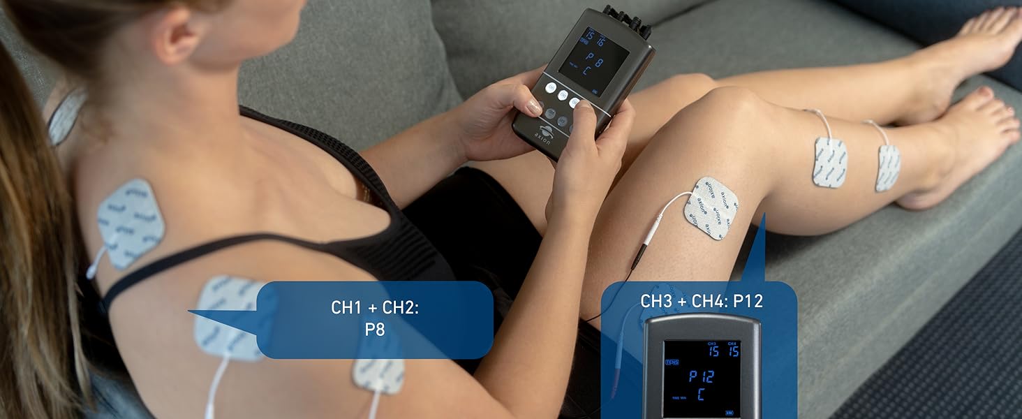 Апарат TENS EMS STIM-PRO X9B з 4 каналами та 8 електродів для болісної терапії, масажу та м'язового стимулювання - axion® (3) X9B
