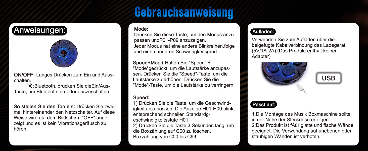 Музична боксерська машина SEMAI - Bluetooth, 9 режимів швидкості, підрахунок ударів, для дітей та дорослих, блакитна
