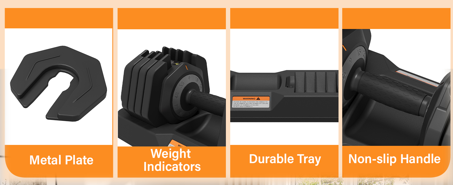 Набір гантелей регульовані, 11 кг/24.5 кг, 2 шт. з неслизьким грифом, швидке регулювання ваги, чорний колір