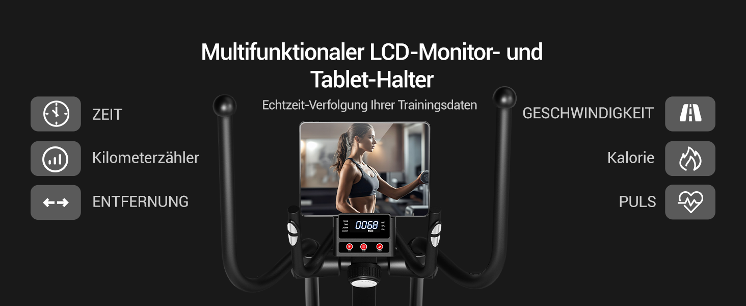 UMAY Еліптичний тренажер для дому з 16 рівнями опору, тихий магнітний еліпс, довжина кроку 40 см, датчики пульсу, LCD-дисплей, максимальне навантаження 159 кг (ET70)