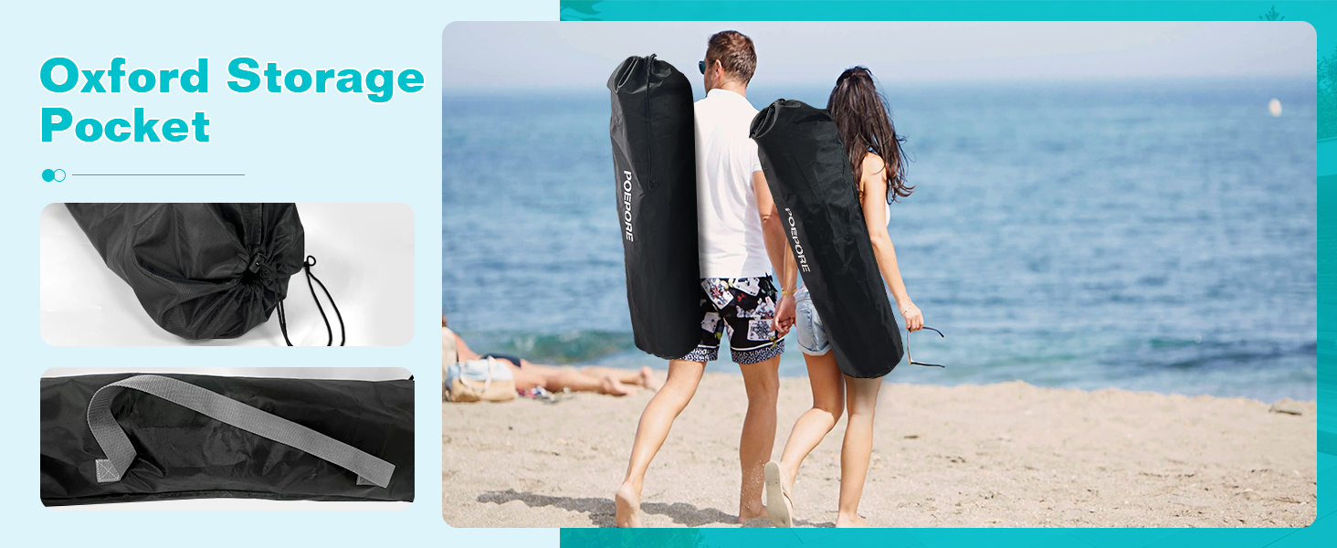 Крісло для кемпінгу Poeopore складне з підставкою для ніг, 4-х секційне, для відпочинку на пляжі та риболовлі, витримує до 120 кг, з кишенькою-холодильником, подушкою та тримачем для напоїв, блакитне