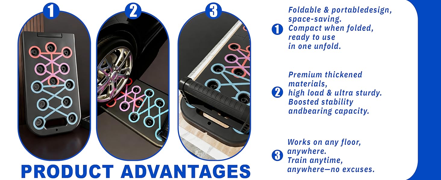 Преміум набір для віджимань 12-в-1 Push Up Board: інноваційна складана дошка для віджимань з регульованими ручками та 2 еластичними стрічками для тренувань вдома та нарощування м'язів