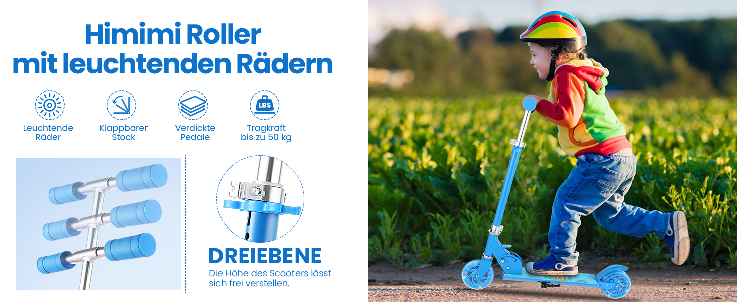Самокат Kinderroller складний, алюмінієвий, для дітей 3-8 років, синій (PU колеса)