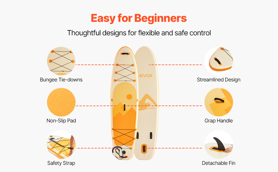 Надувний SUP-борд VEVOR Stand Up Paddle Board 323/335 см з аксесуарами: насос, весло, рюкзак, ремкомплект, кишеня для телефону. Підходить для дітей та дорослих.