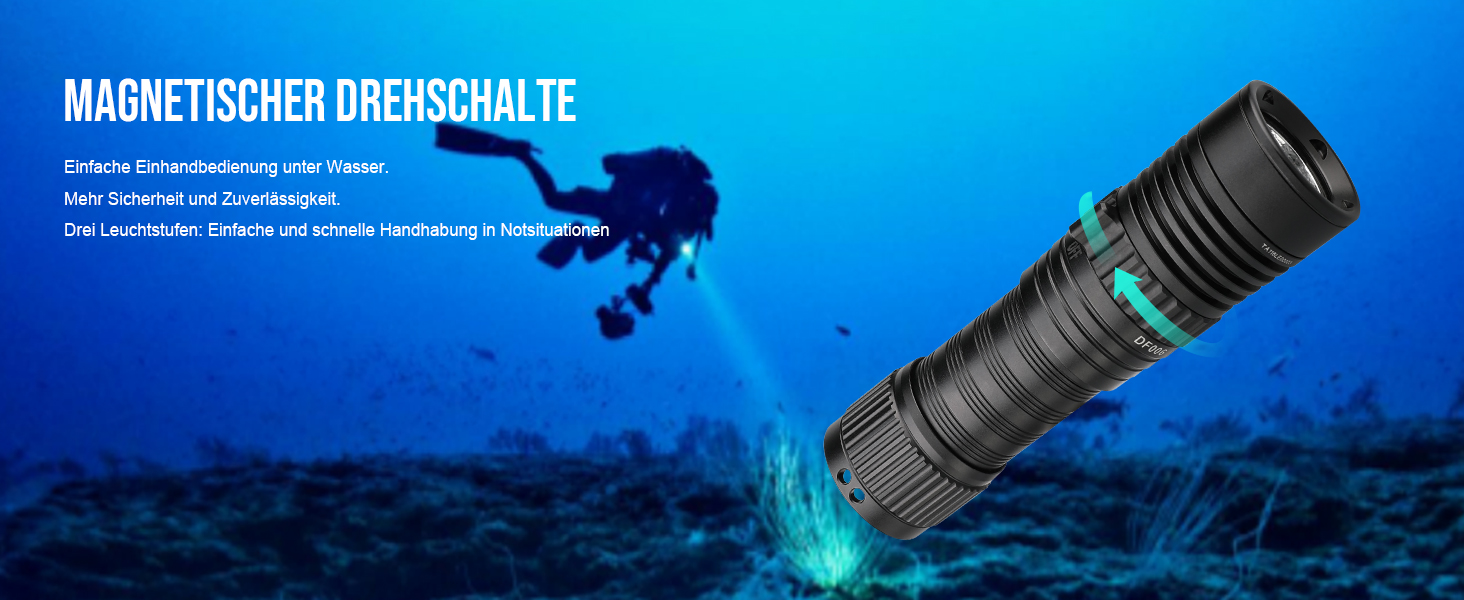Ліхтар під водою Trustfire DF006, 2300 люмен, 100 метрів глибини, 3 режими, перезаряджається, з петлею, чорний