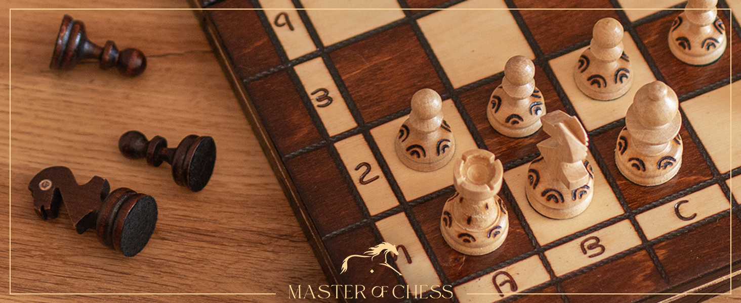 Шахова дошка з дерева преміум-класу Master of Chess, 35 см, складана, ручна робота, з фігурами, класичний сімейний набір (коричнева)