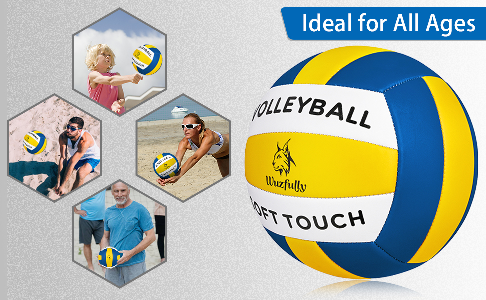 Волейбольні м'ячі Wuzfully Soft Touch для залу та пляжу, розмір 5, блакитно-жовті