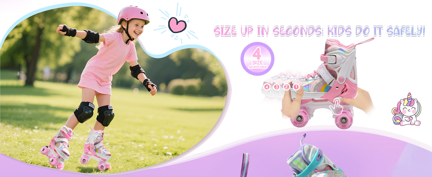 Дитячі ролики для катання, ролики для дівчаток та хлопчиків, регульовані, з LED, фіолетові, з сумкою для зберігання