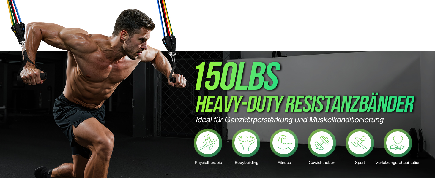 Набір еластичних стрічок для фітнесу Fokky Fitnessbänder Resistance Bands Set, 5 стрічок різної міцності, з анкерами для дверей, ручками та кігтями, для пілатесу, силових тренувань, чорний, червоний, синій, зелений, жовтий