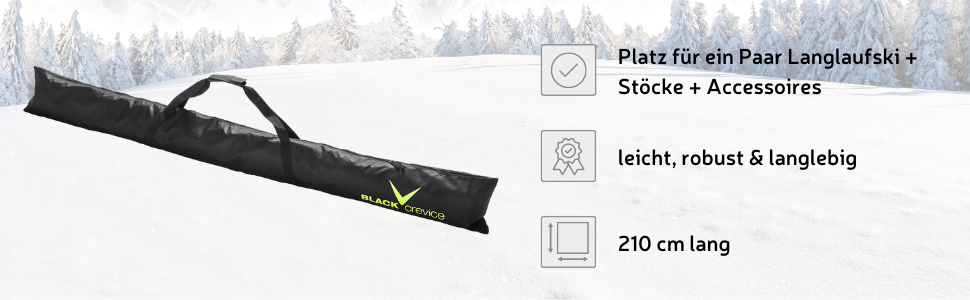 Сумка Crevice Nordic Ski Bag 210 см, міцна, 600D/PVC, чорна/срібляста