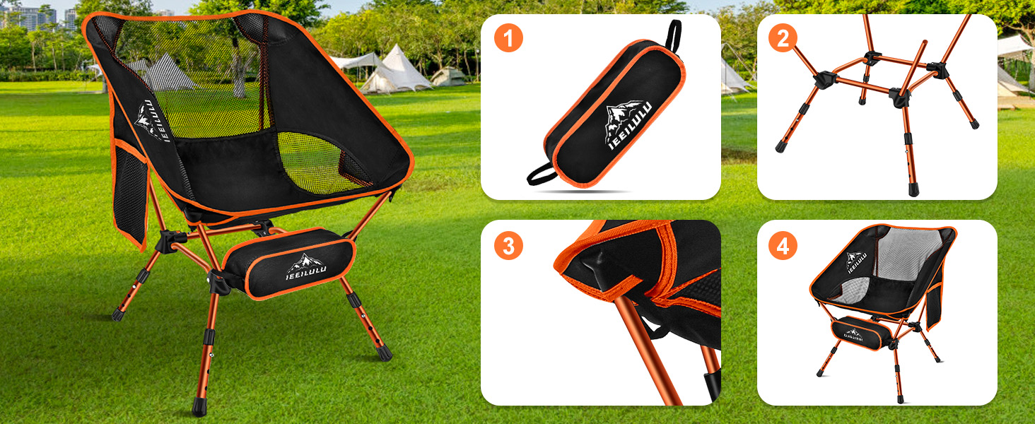 Складний туристичний стілець IEEILULU, 130 кг, для кемпінгу, пікніків, риболовлі, відпочинку на природі та подорожей. Оранжевий колір