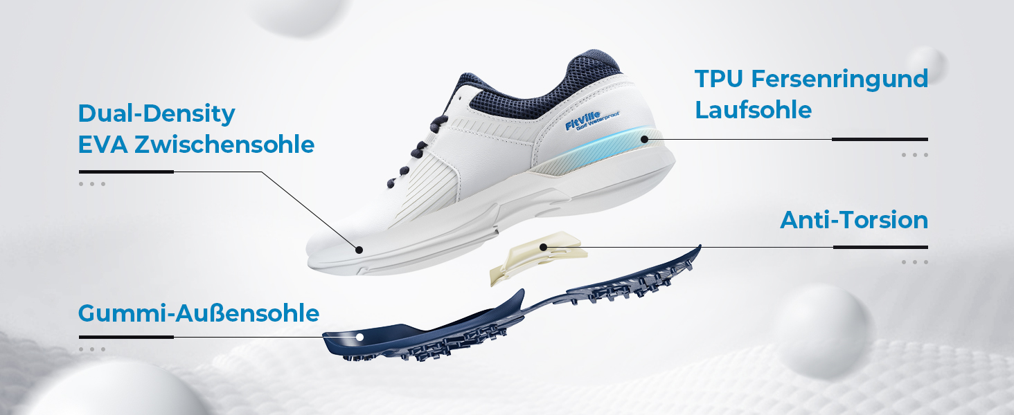 Чоловічі гольф-туфлі FitVille SpeedEx V4: широкі, зручні, дихаючі, для гольфу та спорту, розмір 40-49, сірі, білі, темно-сині