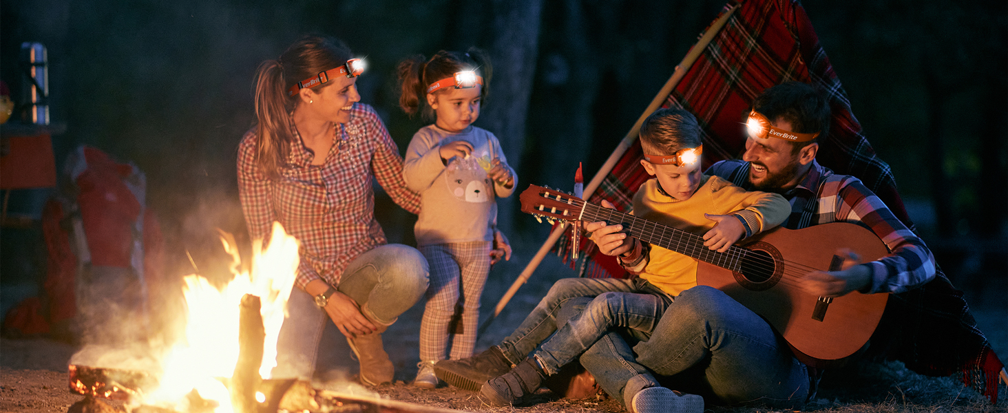 LED налобний ліхтар EverBrite 2 шт. з червоним та зеленим світлом, 5 режимів, для кемпінгу, відпочинку на природі, подарунок на Різдво, з 6 AAA батарейками (Помаранчевий)