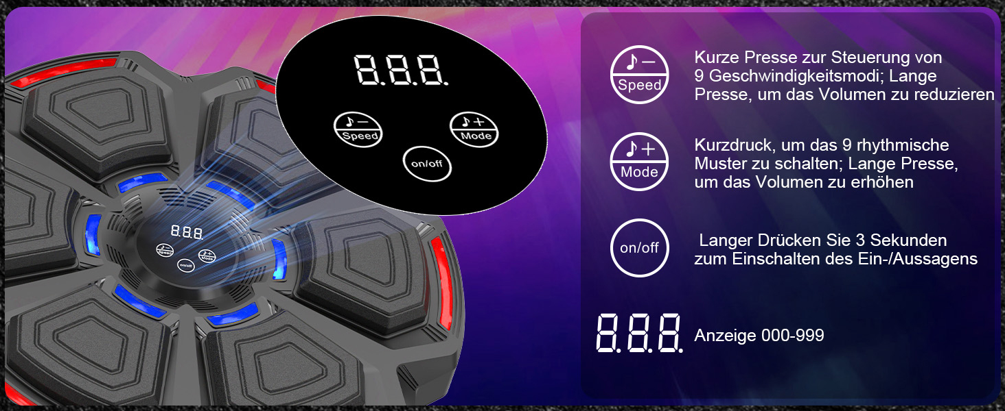 Музична боксерська машина з LED-підсвіткою та Bluetooth, 9 режимів швидкості, підрахунку ударів, рукавички в комплекті. Для дорослих та дітей
