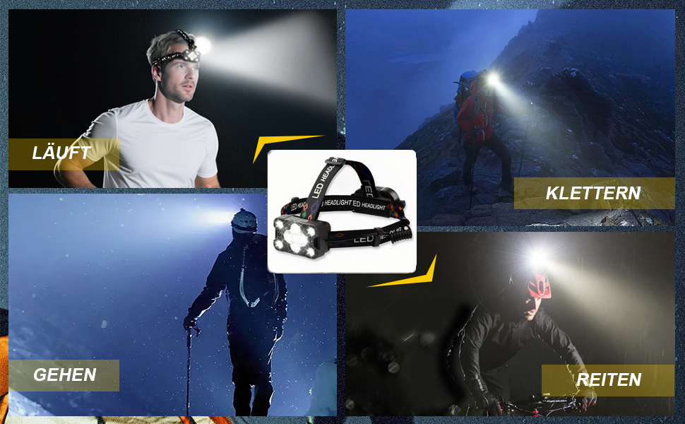 LED налобний ліхтар Stirnlampe 2025 з регулюванням яскравості, датчиком, 8 режимів (червоне світло, аварійне), 225° регулювання. Для кемпінгу, риболовлі, ремонту, надзвичайних ситуацій. Чорний