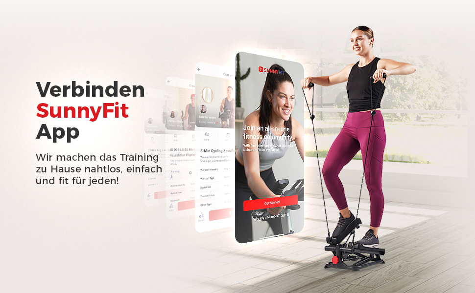 Степер Sunny Health & Fitness для дому: компактний міністепер для кардіо-тренувань з функцією Twist, еспандерами та додатком SunnyFit