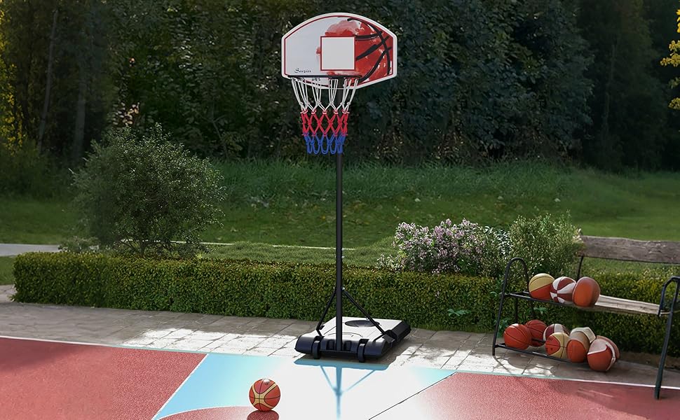 Баскетбольний кошик SPORTNOW з підставкою, регульована висота 179-209 см, сталевий, на колесах, для вулиці, багатокольоровий