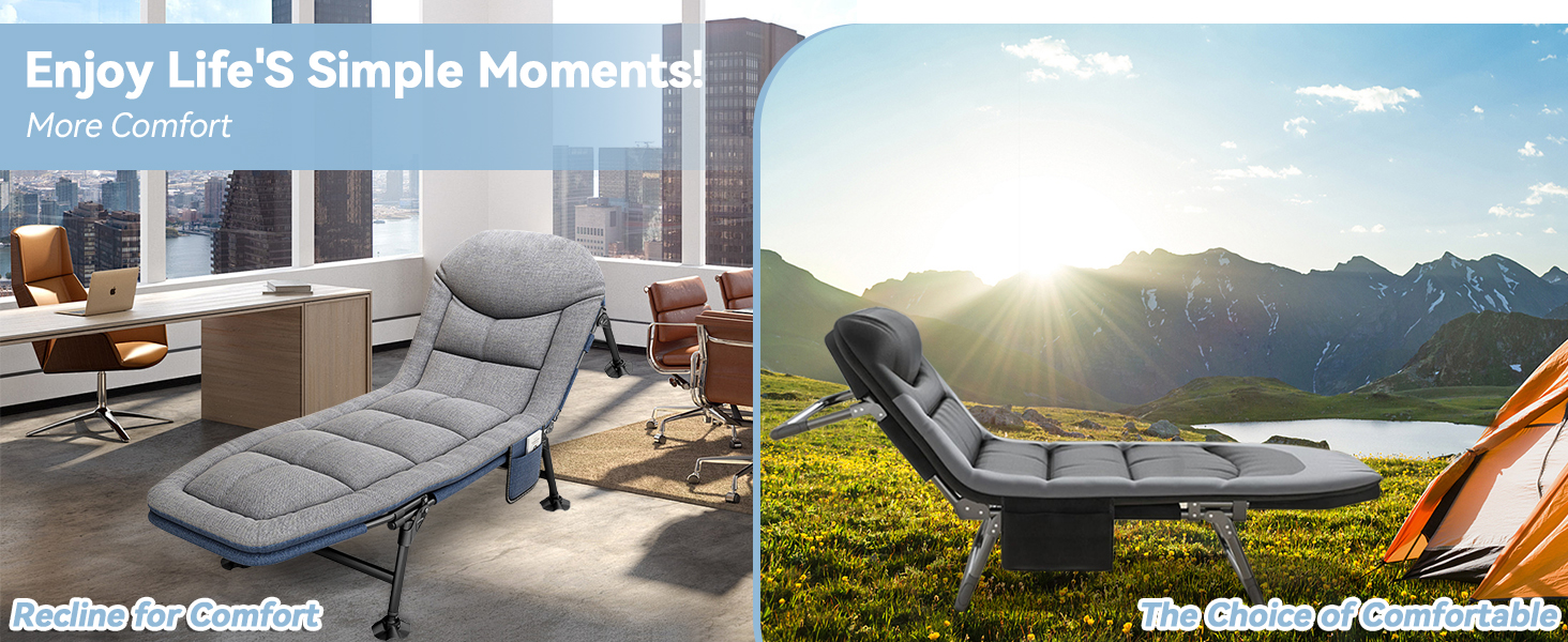 Кемпінгове ліжко AlpineAura - широке, складне, 190x65x30 см, 6 положень, для відпочинку на природі, чорне