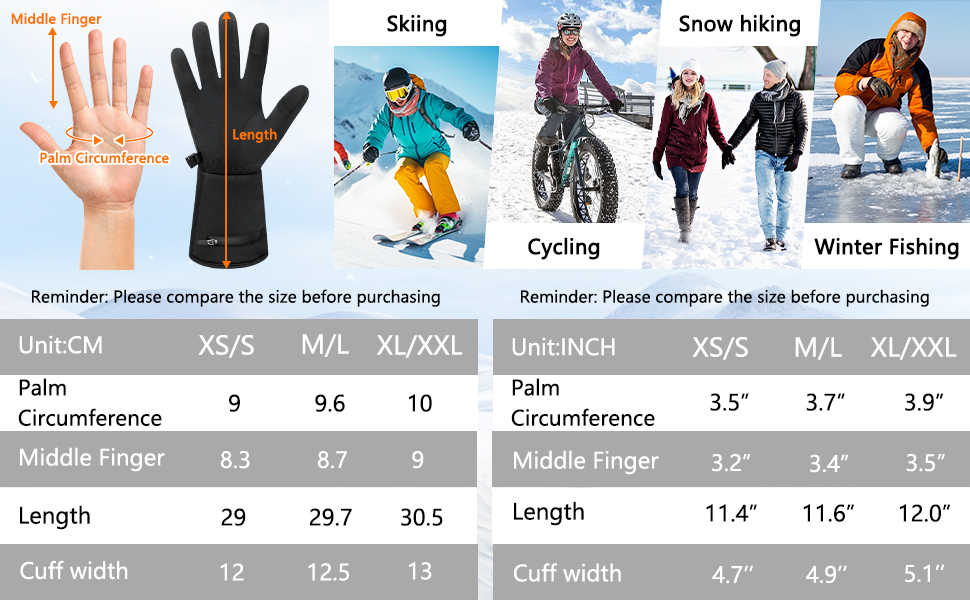 Електричні гріючі рукавички для жінок та чоловіків, чорні, M/L, водонепроникні, з акумулятором 7.4V 2200mAh, 3 режими нагріву, сенсорний екран