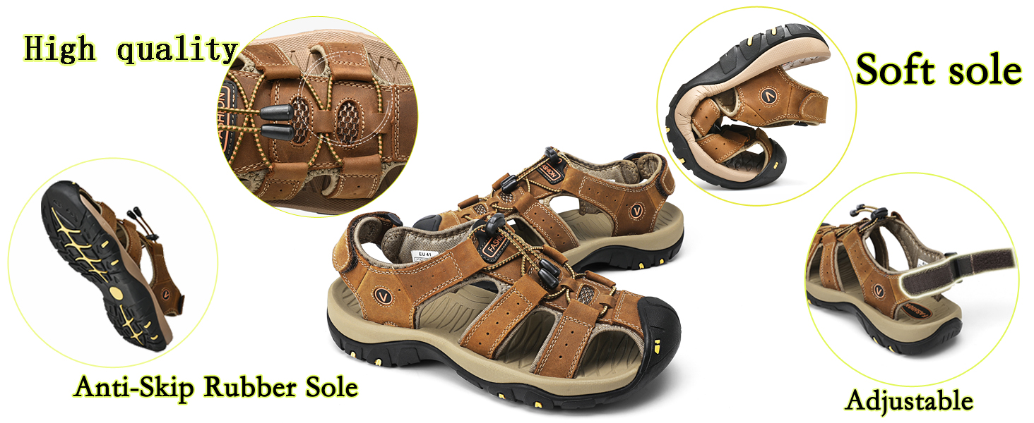 Чоловічі сандалі з натуральної шкіри для пляжу, піших прогулянок та туризму. Легкі, дихаючі сандалі для активного відпочинку та риболовлі. Розмір 43 EU, колір коричневий.