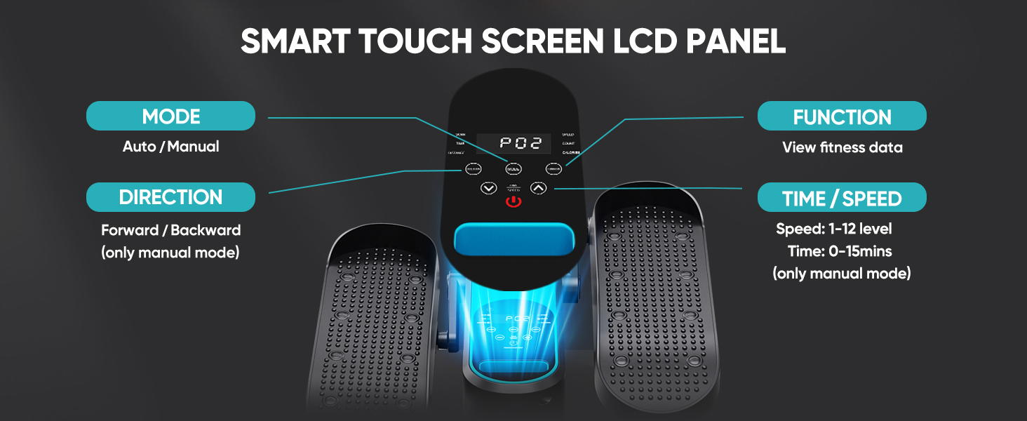 Електричний міні кросс-тренажер Dripex для дому з пультом, 12 швидкостей та 6 програмами, синій