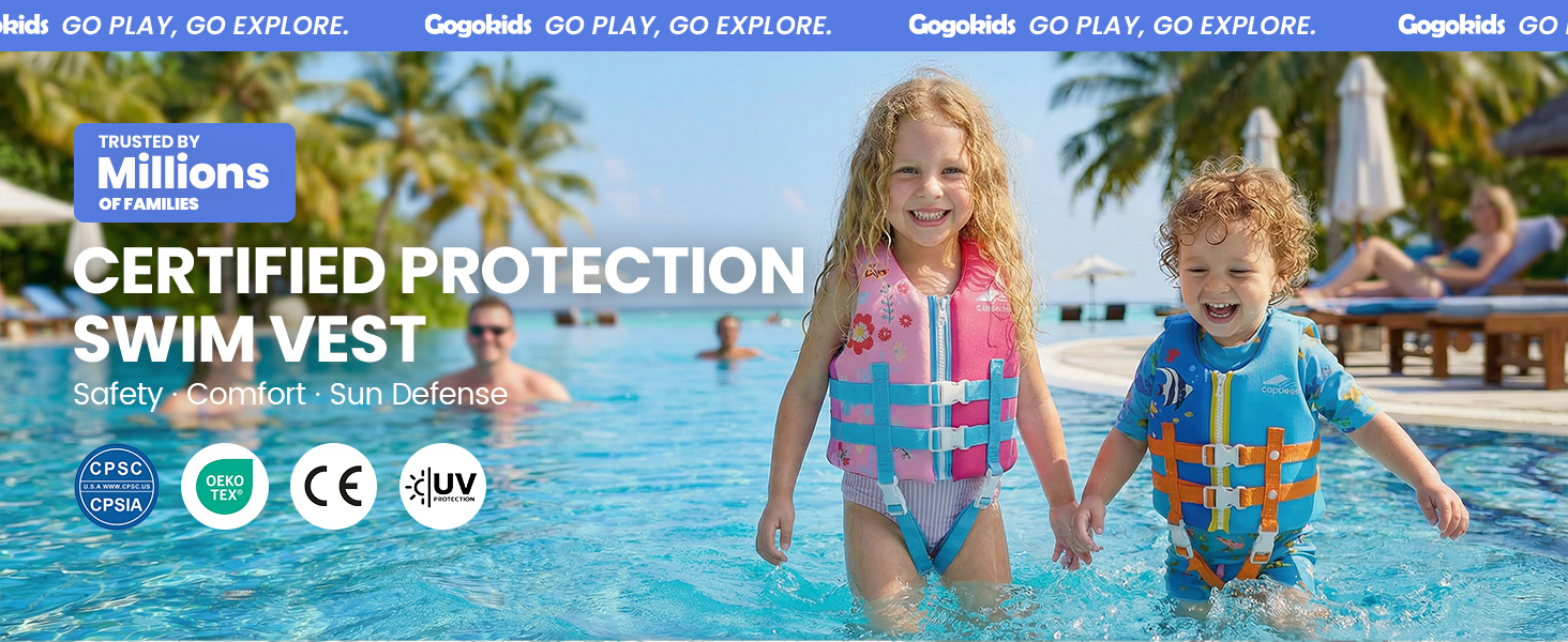 Дитячий рятувальний жилет Gogokids для плавання, неопренова куртка для хлопчиків, M, синій (1-9 років)