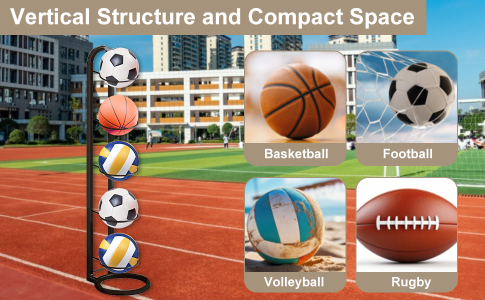 Стійка для зберігання м'ячів Kleemeiero: баскетбольний, футбольний, волейбольний, 5 м'ячів, 23.5 см, білий/чорний
