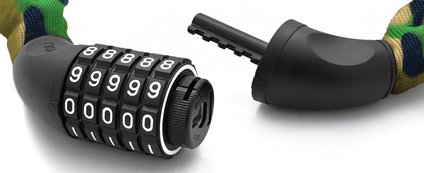 Надійне велозамкне Nean з кодовим замком та високим рівнем захисту, стале ланцюгове замкне, 6 мм x 900 мм (Камуфляж)