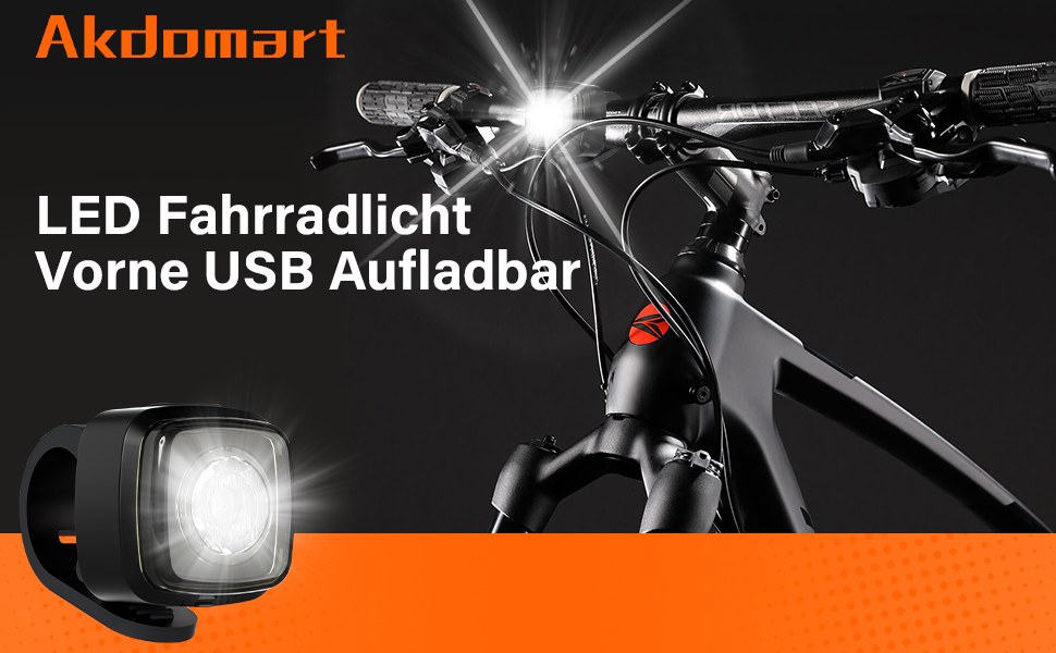 Фарига LED-фара для велосипеда Akdomart, USB-зарядка, 600mAh, StVzo, водонепроникність IPX5, чорний, для дитячого велосипеда