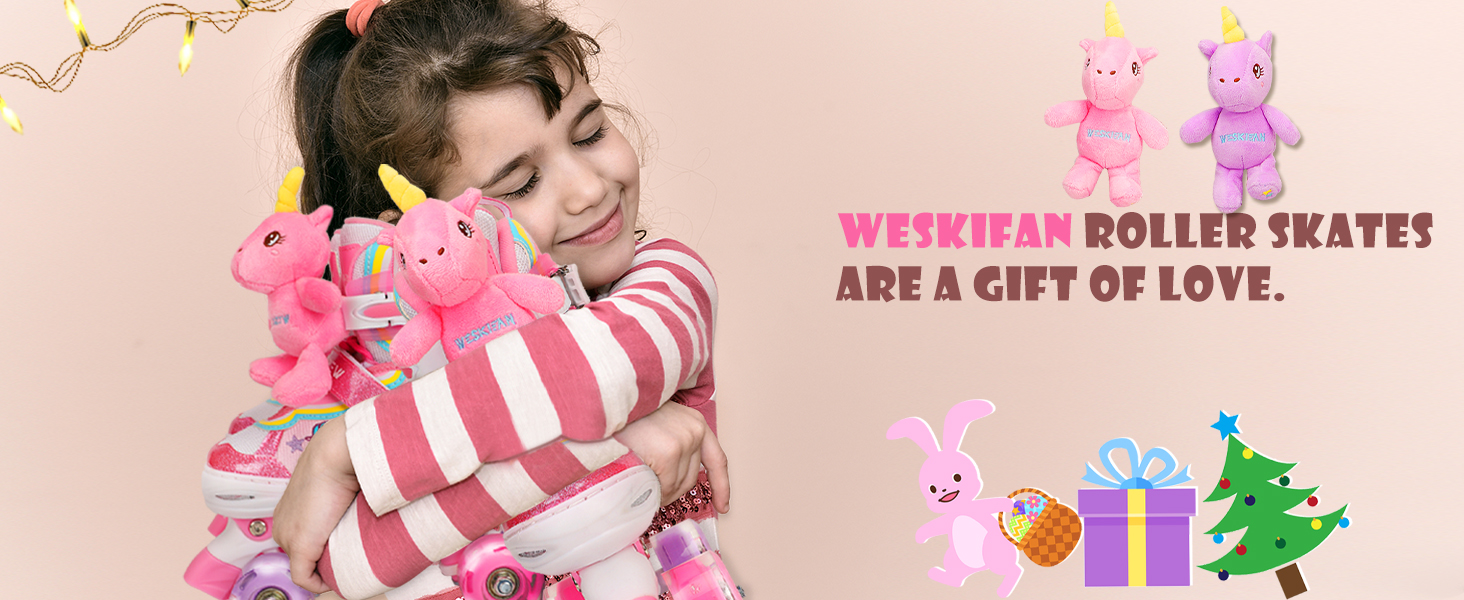 Дитячі ролики Kinder Einhorn для дівчаток, 4 розміри, регульовані, з підсвічуванням, ролики Quad для початківців, подарунок на Різдво/День народження (S(30~33), Рожевий)