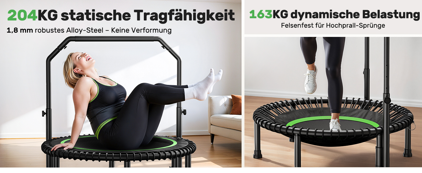 Міні-батут BCAN для дорослих, 102/122 см, до 204/250 кг, з бунжеєвими тросами, регульованою ручкою, стабільний, тихий, для дому та вулиці, тренування всього тіла, релаксація