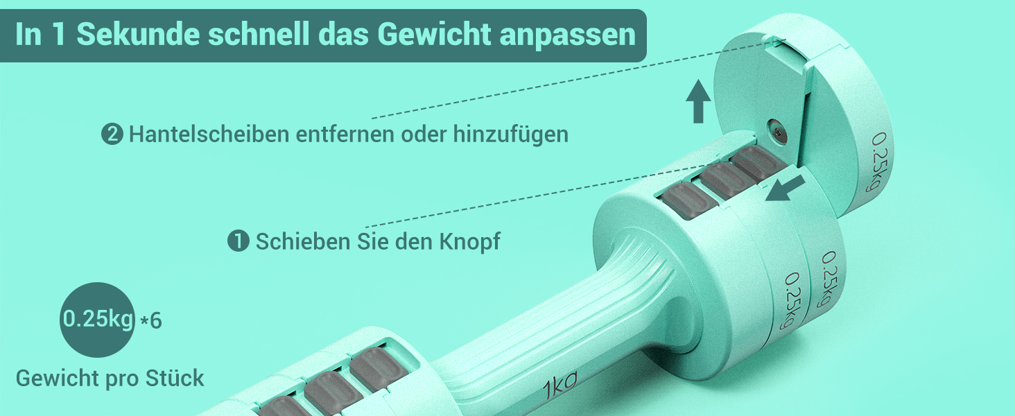 Sportneer Регульовані гантелі - набір для жінок 1-2.5 кг, 4-в-1, для дому, фітнесу, силових тренувань, подарунок (м'ятний)