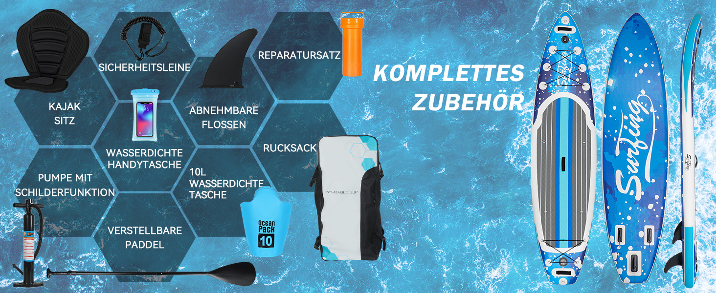 Надувна SUP-дошка ZealWe 320/335 см з веслом, сидінням, рюкзаком і насосом, для серфінгу та веслування стоячи, до 150 кг